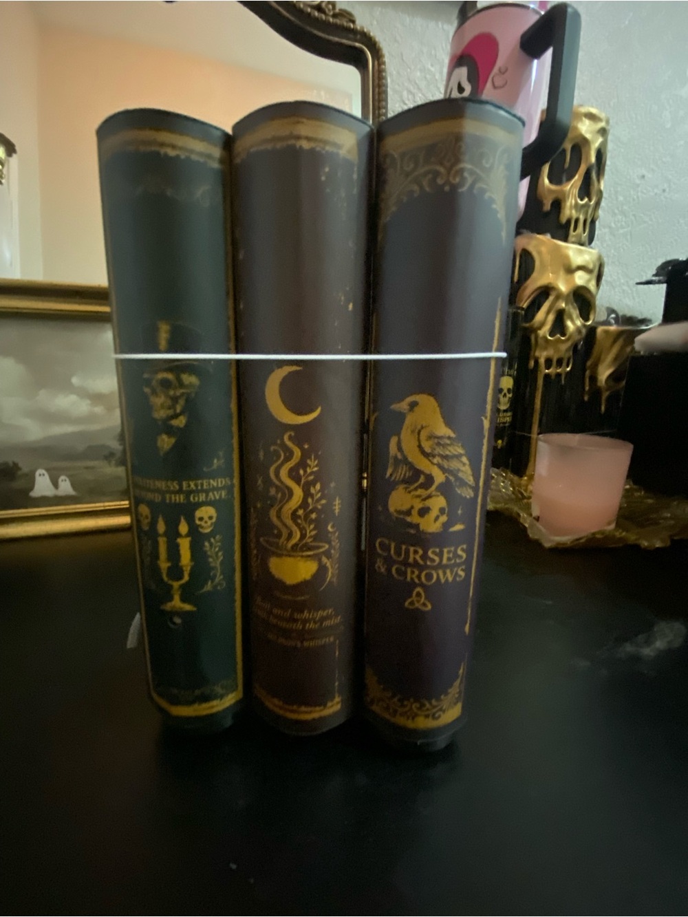 Curses & Crows Decorative motion sensor  Book Set - Black and Brown